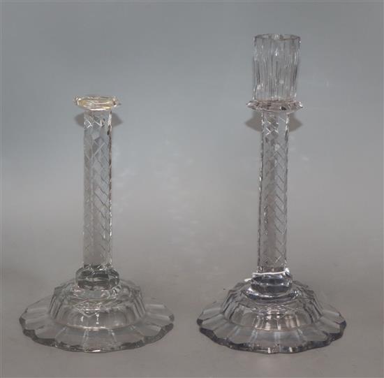 A pair of Georgian cut glass candlesticks height 25cm (a.f.)